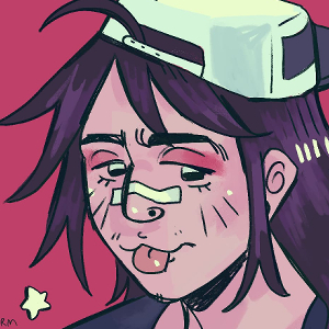 A digital bust illustration of Julie sticking out her tongue.